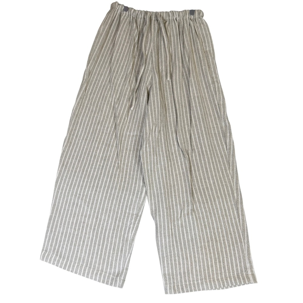 NWT Toofan Cotton Striped Wide Leg Pants Beige White Elastic Waist 310ST1 Medium